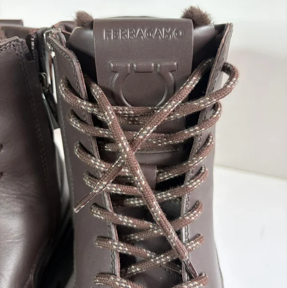 Ferragamo Men's Brown Leather CORALLO Boots With Fur Lining 8.5 NIB - Picture 2 of 8